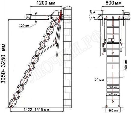 Чердачная лестница LRF Elektra Aluminum 600*1200*3050-3250 Чердачная лестница LRF Elektra Aluminum 600*1200*3050-3250