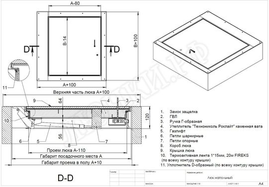 Напольный люк Противопожарный EI60 Напольный люк Противопожарный EI60